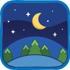 Fototapeta premium Nighttime forest landscape with moon and stars isolated on white background