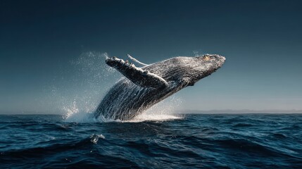 Fototapeta premium Majestic Humpback Whale Breaching the Ocean Surface