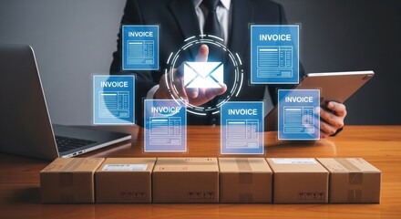 Digital Invoice Automation and Order Fulfillment with Holographic Interface and Parcel Logistics