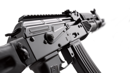 Assault rifles - low angle closeup shot 3d render on white background