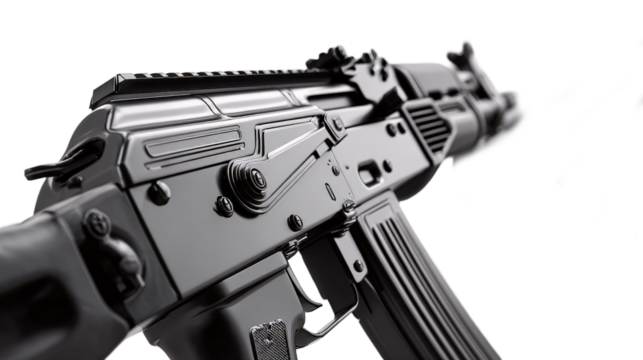 Assault rifles - low angle closeup shot 3d render on white background