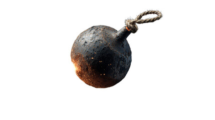 Black Bomb sparkles, realistic bomb with burning fuse. emitting sparks, ready for explode. Isolated weapon with a lit wick creating a sense of imminent explosion