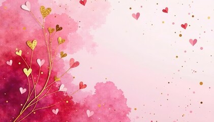 Gold foil accents on abstract watercolor pink, elegant Valentine's Day invitation design , gold accents, abstract art