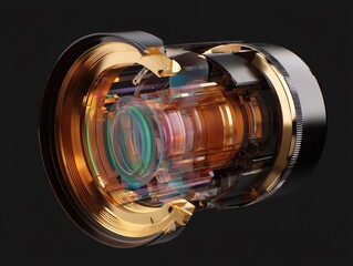 Camera lens internal components detailed view
