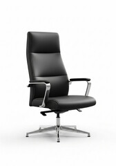 Fototapeta premium Executive black leather office chair isolated on white background