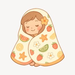 Cozy illustration with fruit patterns.