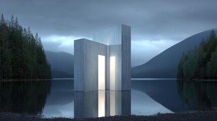 futuristic modern architectural building with glowing light