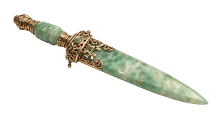 Ceremonial jade dagger isolated on white background