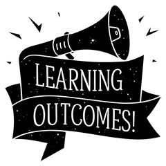 Megaphone with learning outcomes banner silhouette vector illustration