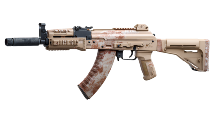 : Classic assault rifle and flat dark earth painting for desert combat customs for special units on white background