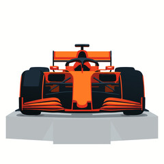 Vibrant orange f1 car vector graphic on display podium
