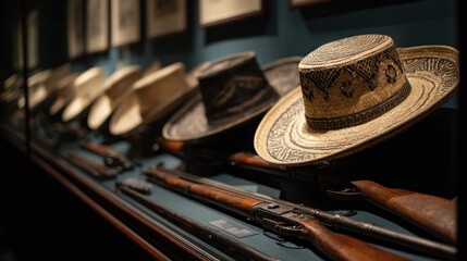 Obraz premium Antique Hats and Firearms Display