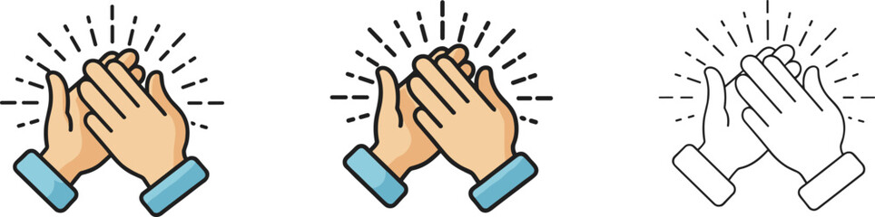 Clapping hands vector illustration, applause icon flat style, celebration gesture design, cartoon hand symbol, outline and colored version, communication sign, vector drawing
