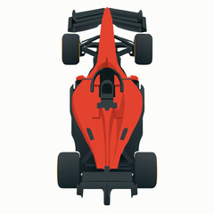 Fototapeta premium Top-down view of a sleek red f1 car vector with black accents on a white background