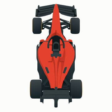 Top-down view of a sleek red f1 car vector with black accents on a white background