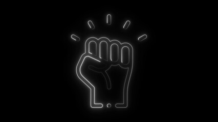 Glowing White Outline of a Fist with Rays on Black Background Symbol of Power Strength Resistance
