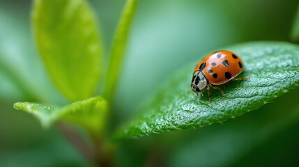 Ladybug on a Green Leaf: A Macro Photography