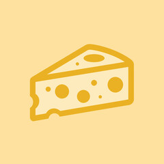 Stylized Vector Illustration of a Classic Cheese Wedge with Iconic Holes, Presented as a Simple and Clean Food Icon on a Soft Yellow Background for Culinary Designs.