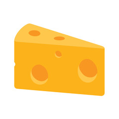 A delicious wedge of yellow cheese with holes, depicted in a simple flat vector illustration. Isolated dairy food icon on a white background.