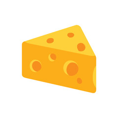 A simple flat vector illustration of a wedge of Swiss cheese. A yellow dairy food icon isolated on a white background.