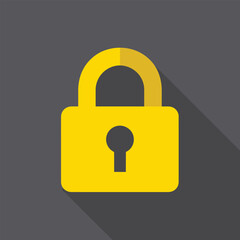 A bright yellow padlock icon represents security and protection, symbolizing safety and data protection on a dark gray background.