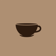 Coffee cup silhouette icon. Minimalist vector graphic of a teacup for a cafe, restaurant, or hot beverage design concept.