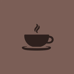 Simple Coffee Cup Icon on Brown Background