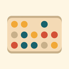 A minimalist graphic illustration featuring a retro color palette with colorful dots arranged in a vintage-inspired geometric pattern.