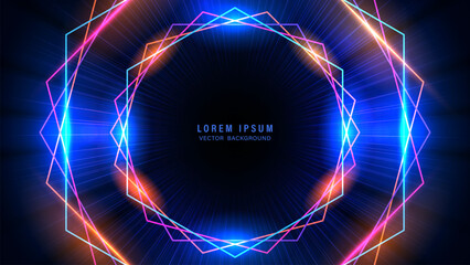 Futuristic abstract background with colorful polygonal lines, glowing neon, and radiant light beams