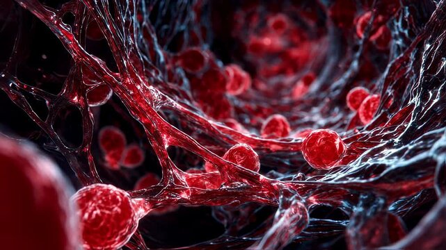 Dynamic CGI sequence tracing oxalate crystal formation inside blood vessels highlighting organ damage progression.