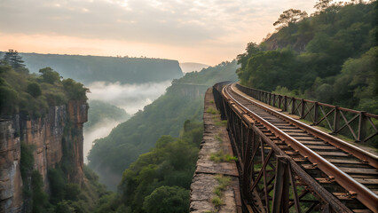 Historic iron railway bridge crossing valley or gorge