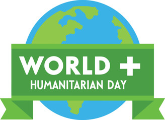World humanitarian day emblem with globe and ribbon isolated on transparent background