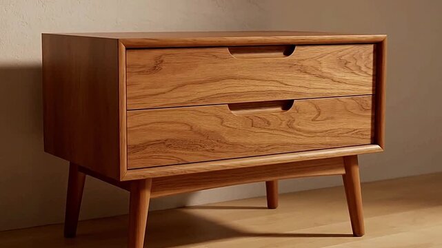 Twodrawer nightstand oak finish round legs simple modern design