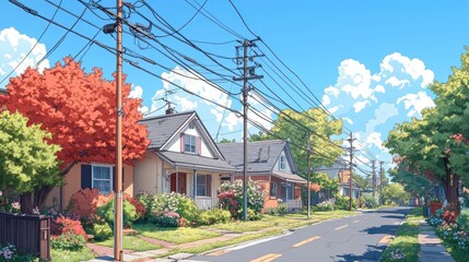 Sunny Street, Houses, and Trees