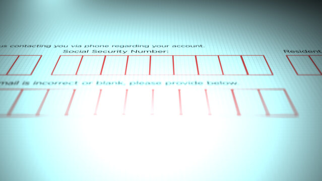 Cinematic Blank Social Security Number on Generic Tax Form