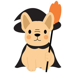 Cartoon Dog Dressed as Halloween Witch