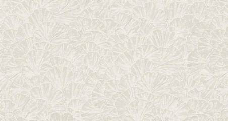 Seamless beige and white ginkgo leaf pattern with artistic hand-drawn texture and soft natural flow.