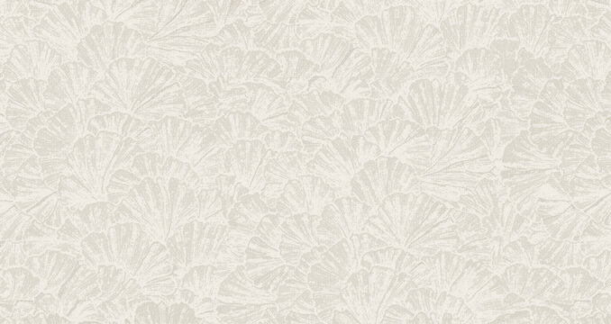 Seamless beige and white ginkgo leaf pattern with artistic hand-drawn texture and soft natural flow.