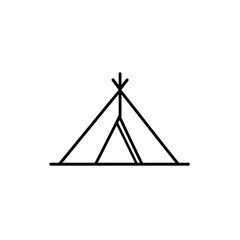 Simple Black Line Art Drawing of a Teepee or Wigwam Tent on Transparent Background
