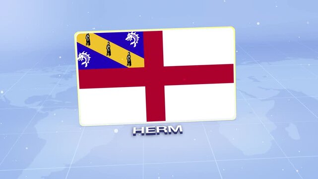 Herm National Flag Animated 3D Render with Futuristic Blue Background