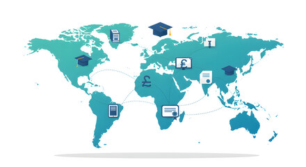 Obraz premium Collection of blue and white digital icons, depicting online learning and technology.