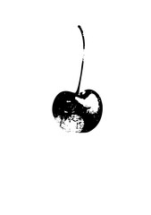 Obraz premium Vector Black silhouette of a bitten cherry with a stem.