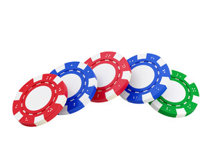 Casino chips stacked, isolated background. Gaming, gambling, luck, chance. For promotional material