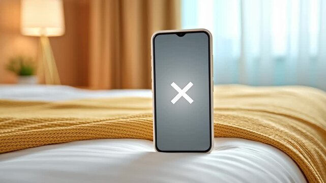 Hotel booking cancellations or declining occupancy rates due to poor economic conditions and a downturn in tourism, a mobile phone with a cancel mark and a hotel or accommodation.