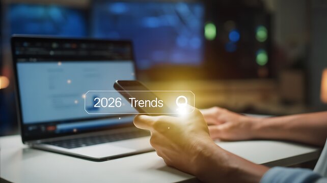 Close up of hands holding a credit card with glowing digital overlay in front of a laptop screen displaying financial data