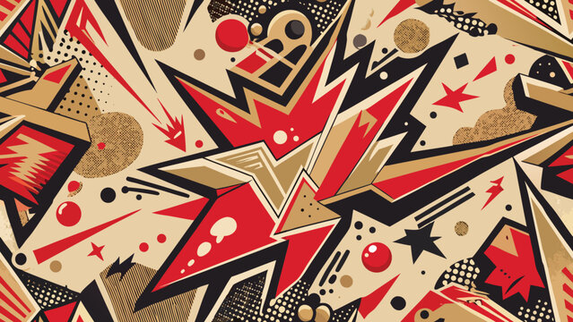 Abstract geometric explosion with red gold and black shapes vector