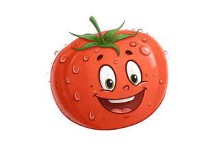 Obraz premium Happy cartoon tomato character with water droplets