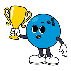 Fototapeta premium Vector Bowling Ball Character Holding a Trophy