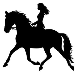 Minimalist Black Woman Riding Horse Silhouette Clipart Transparent Graphic