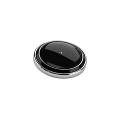 Circular black button with silver rings